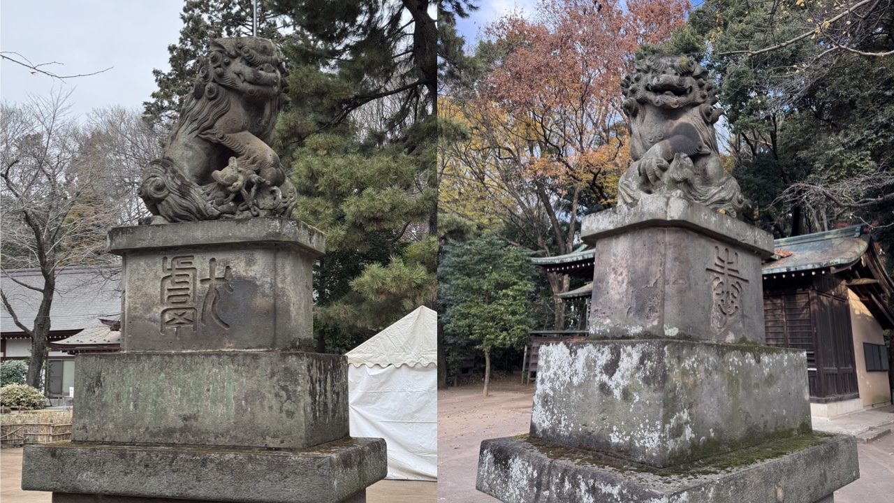 「子取り」と「玉取り」の対をなす狛犬